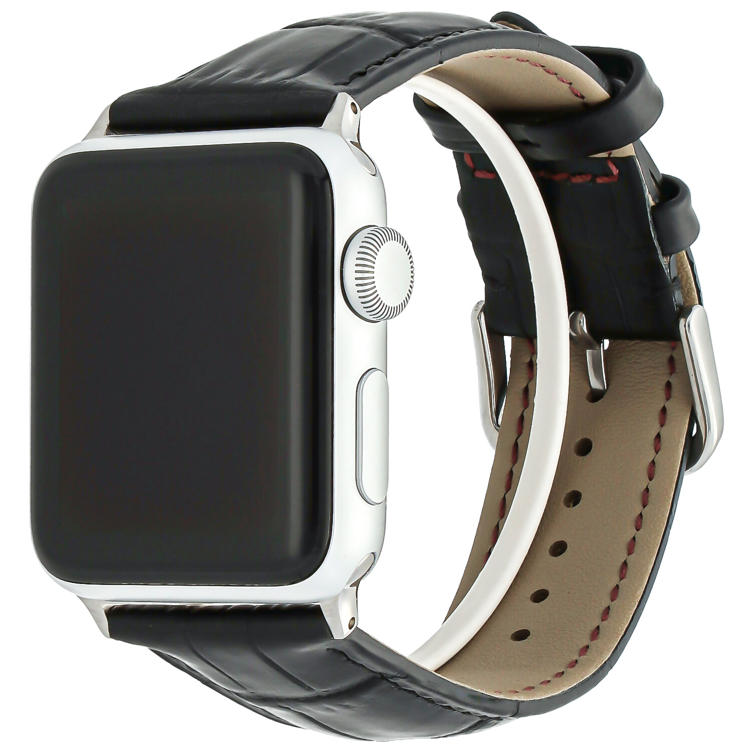  Apple Watch bőr krokodil szíj - fekete