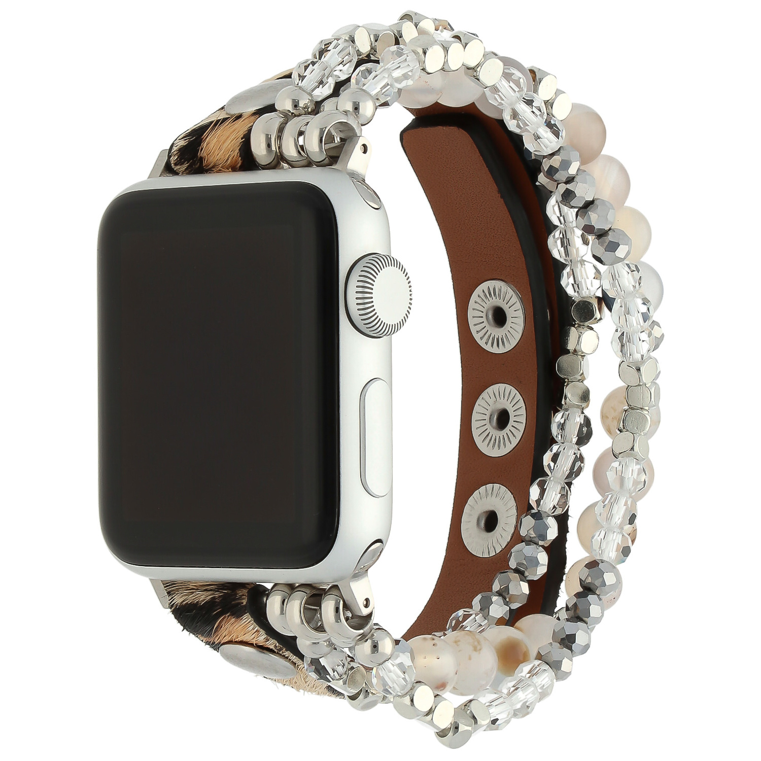  Apple Watch bőr ékszerpánt - leopárd ezüst